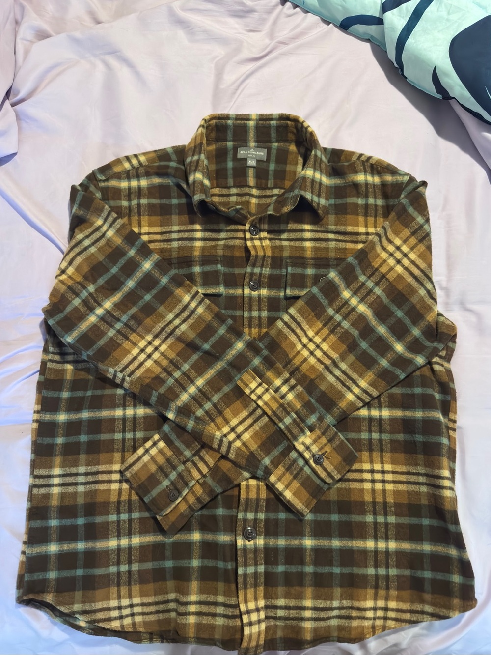 L.L. Bean Signature Chamois Classic Plaid Flannel Shirt - Brown/Yellow